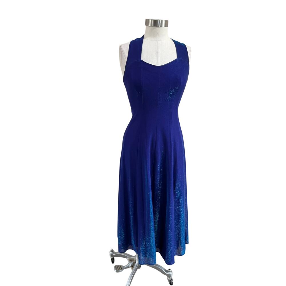 Vintage All That Jazz Blue Shimmer Midi Dress Prom Party Y2K Size 5/6 Retro